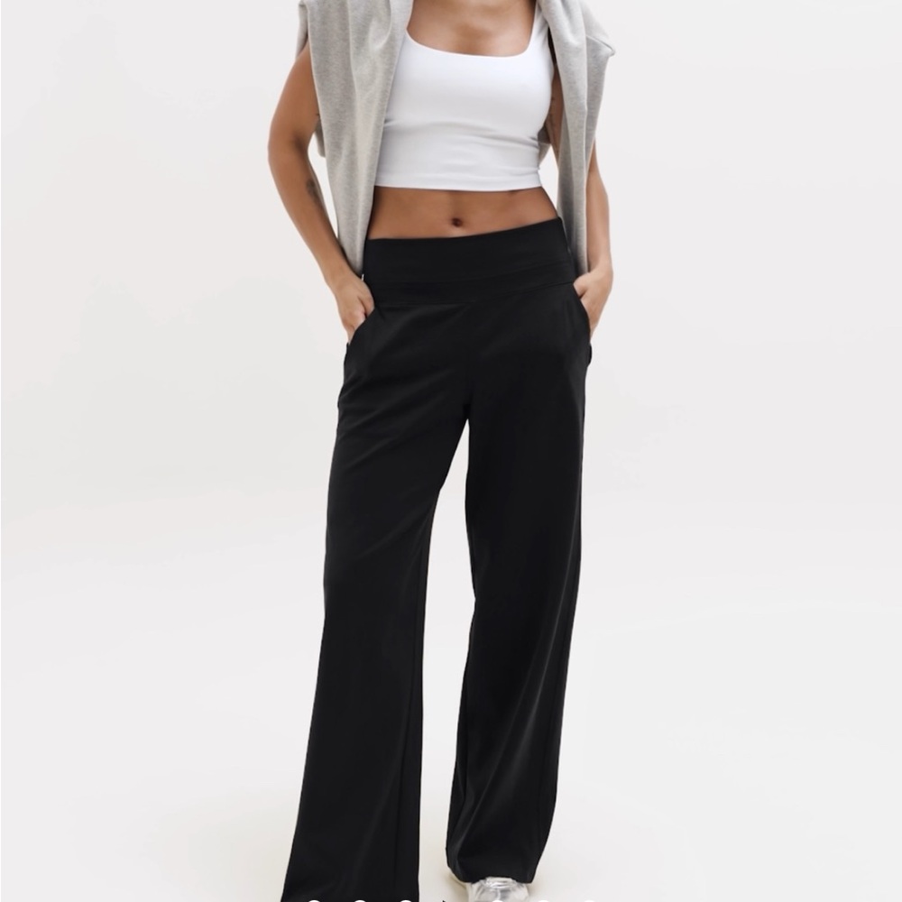Athleta Wide Leg Pants High-Rise Relaxed Fit Size Large Navy